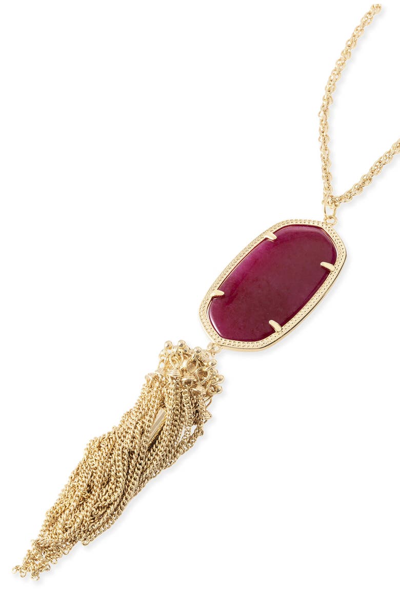 Kendra Scott Rayne Stone Tassel Pendant Necklace, Alternate, color, Maroon Jade/ Gold