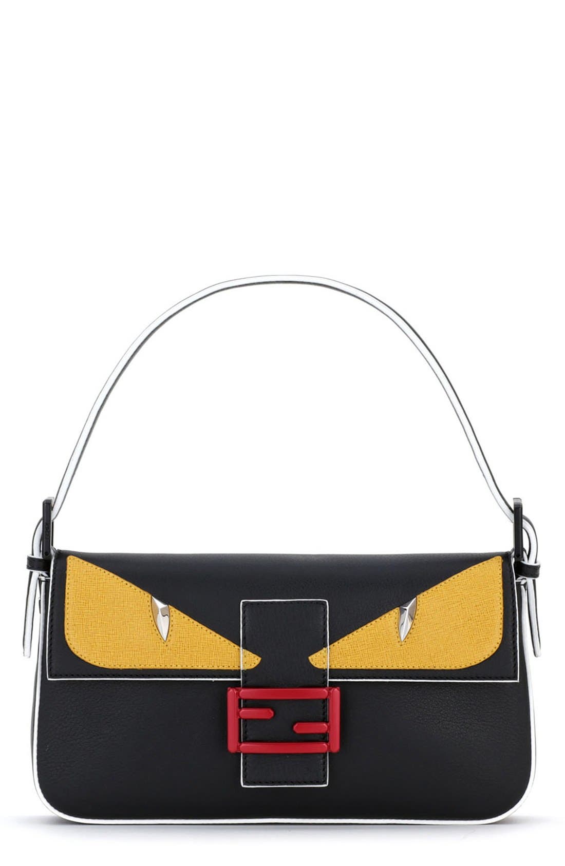 Fendi 'Monster' Leather Baguette, Main, color, 