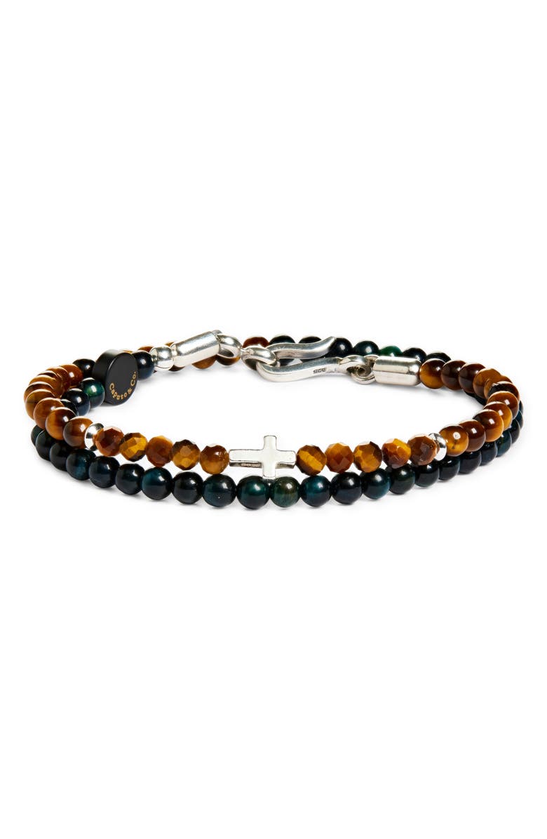 Caputo & Co. Men's Tiger's Eye Beaded Cross Double Wrap Bracelet, Main, color, 