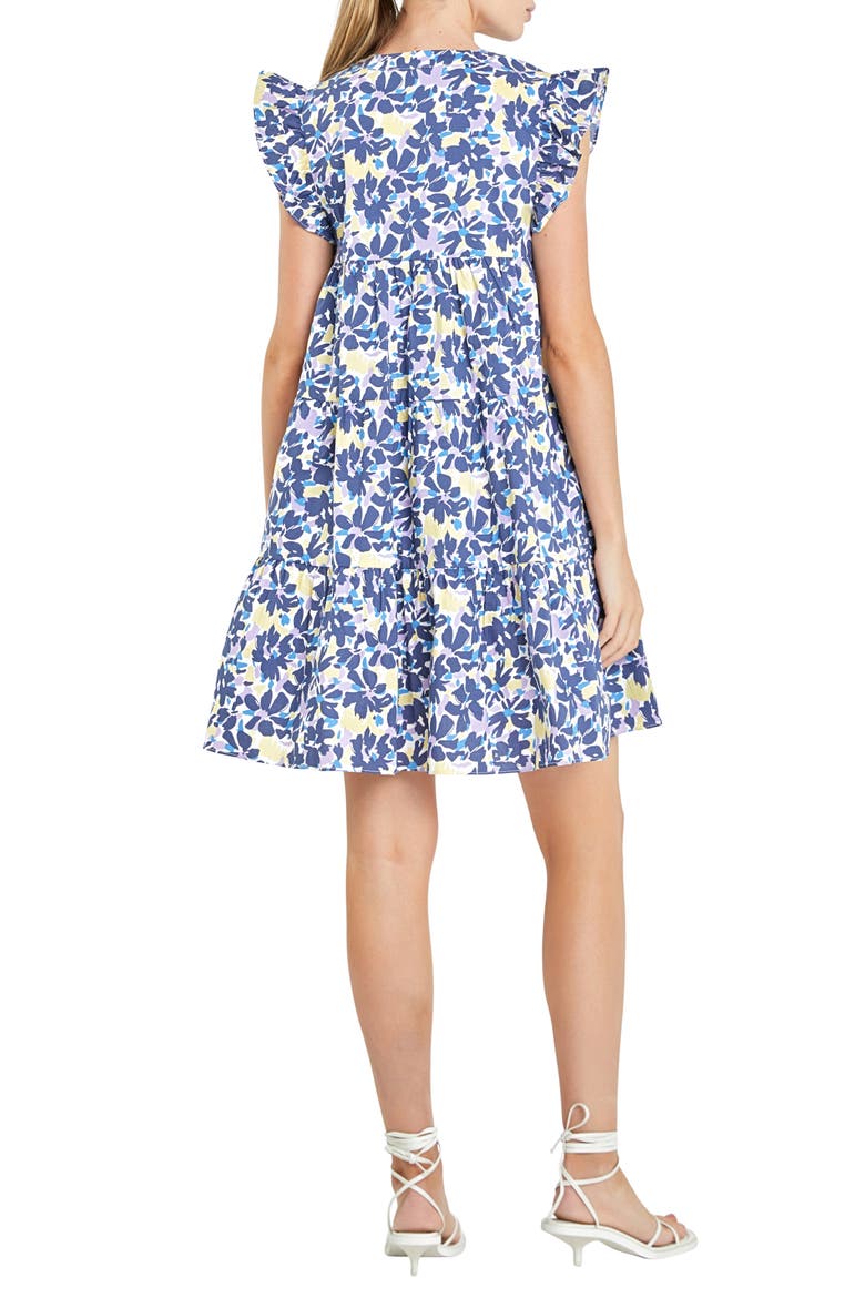 Floral Ruffle Cap Sleeve Babydoll Minidress, Alternate, color, BLUE MULTI