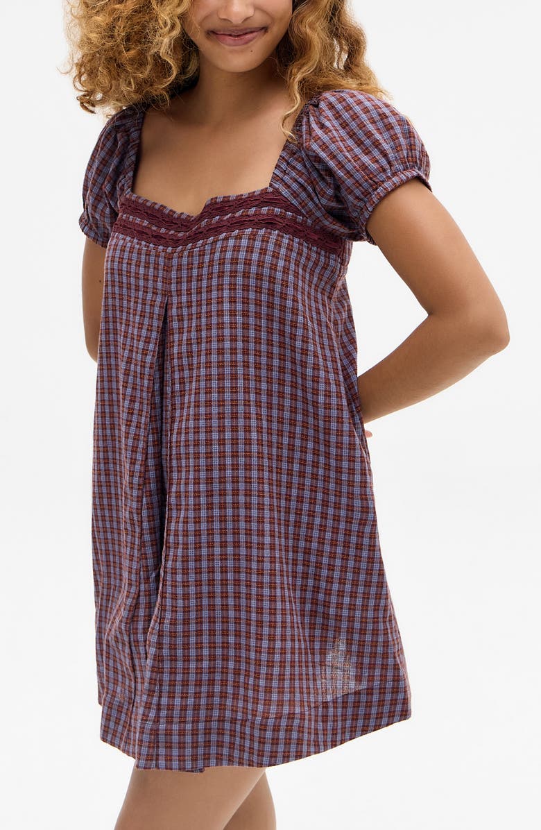 BDG Urban Outfitters Cordelia Check Cotton Babydoll Minidress, Alternate, color, Burgundy Check