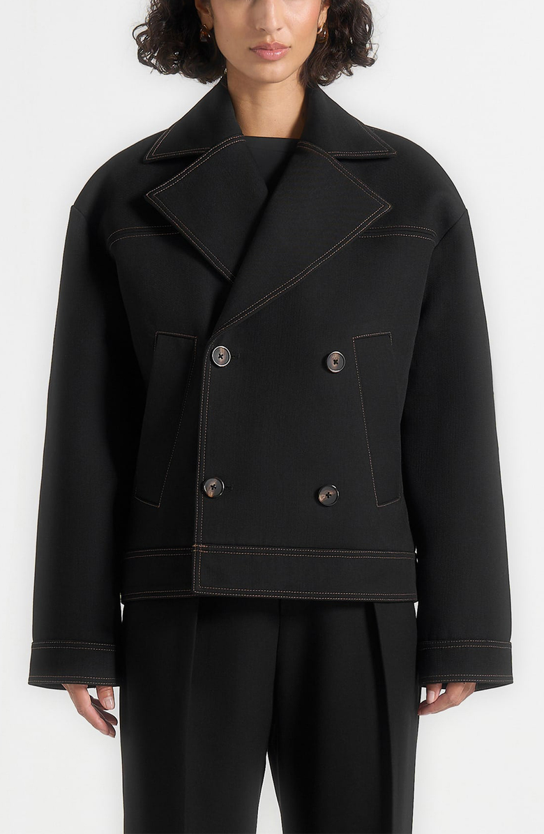 Manière De Voir Mika Unisex Tailored Double Breasted Jacket With Contrast Stitch, Alternate, color, Black