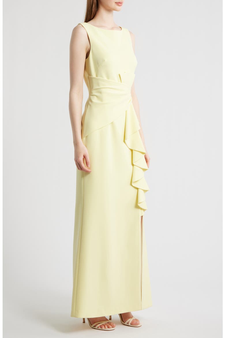 Cascade Ruffle Sleeveless Gown, Alternate, color, BUTTER