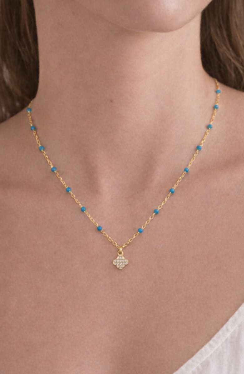 Argento Vivo Sterling Silver Enamel Pavé Clover Pendant Necklace, Alternate, color, Gold