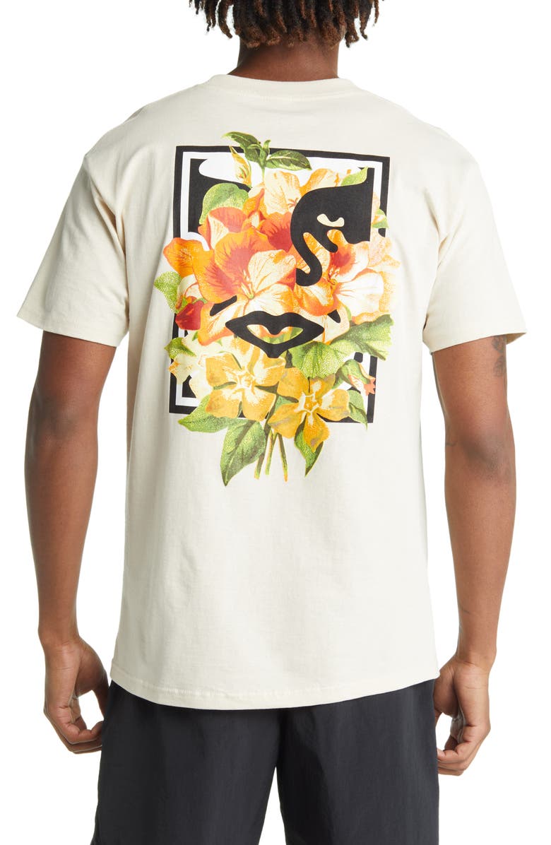 Obey Floral Icon Face Graphic Tee, Alternate, color, Cream