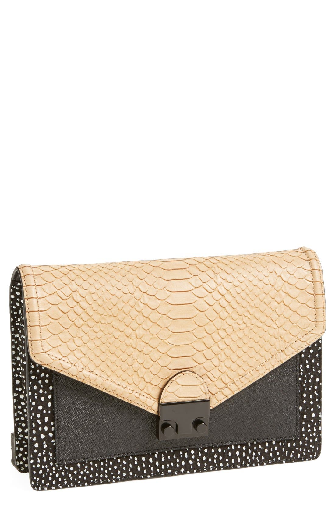 'Rider' Clutch, Main, color, NUDE/ BLACK