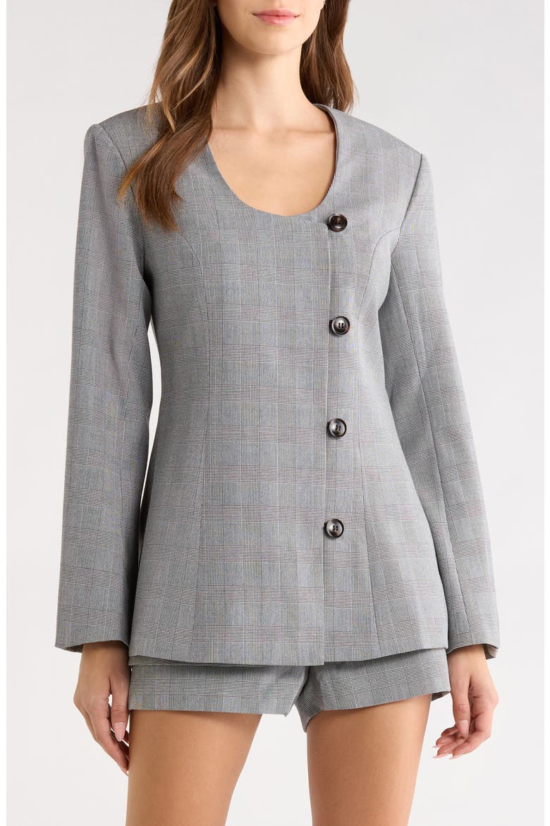 Blake Glen Plaid Collarless Jacket, Main, color, BLACK WHITE