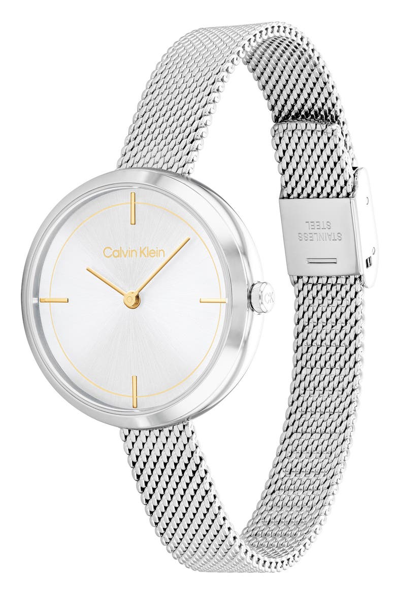 Mesh Strap Watch, 30mm, Alternate, color, SILVER WHITE
