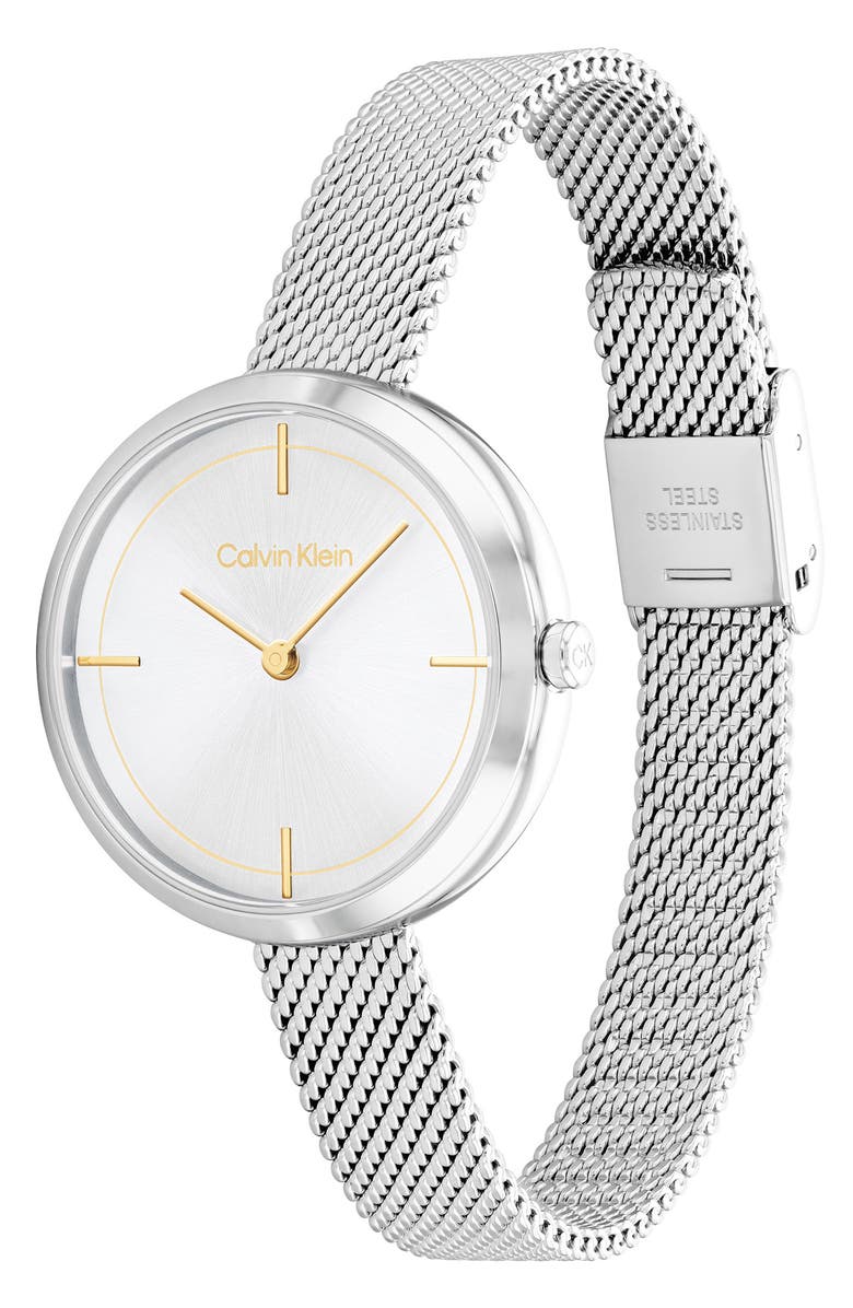Calvin Klein Mesh Strap Watch, 30mm, Alternate, color, Silver White