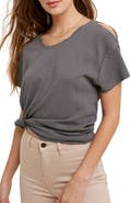 WISHLIST Shoulder Cutout Slub Knit T-Shirt