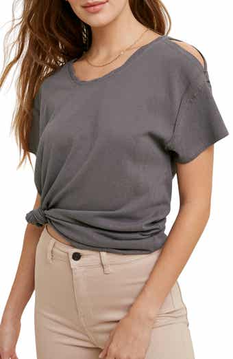 WISHLIST Shoulder Cutout Slub Knit T-Shirt