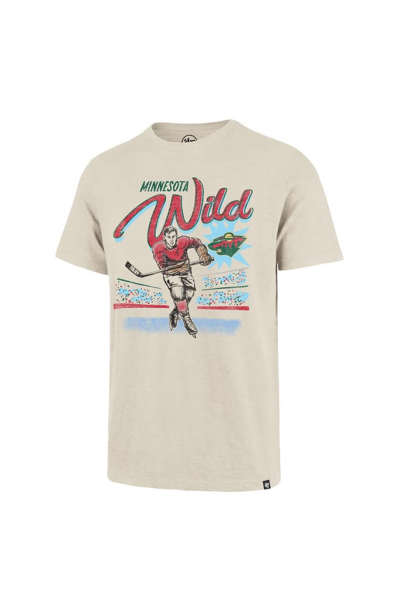 '47 Men's '47  Natural Minnesota Wild Hockey Player Golden Age Scrum T-Shirt, Alternate, color, 