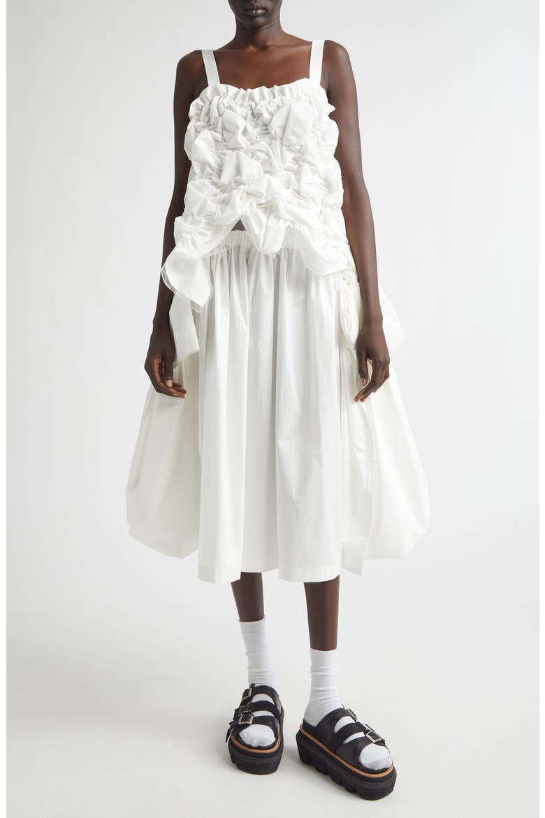 Gathered Tumbled Cotton & Tulle Corset Top, Alternate, color, WHITE