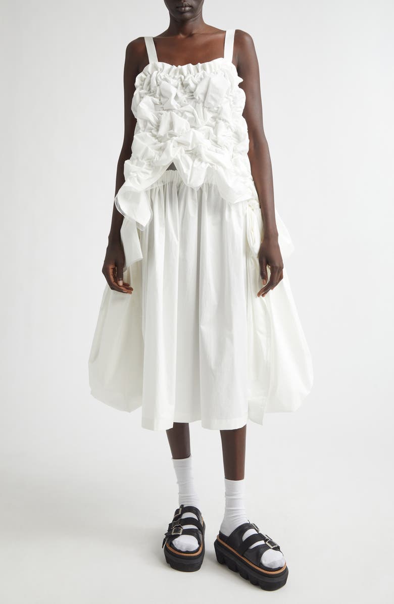 Tao Comme des Garçons Bow Detail Gathered Tumbled Cotton Skirt, Alternate, color, White