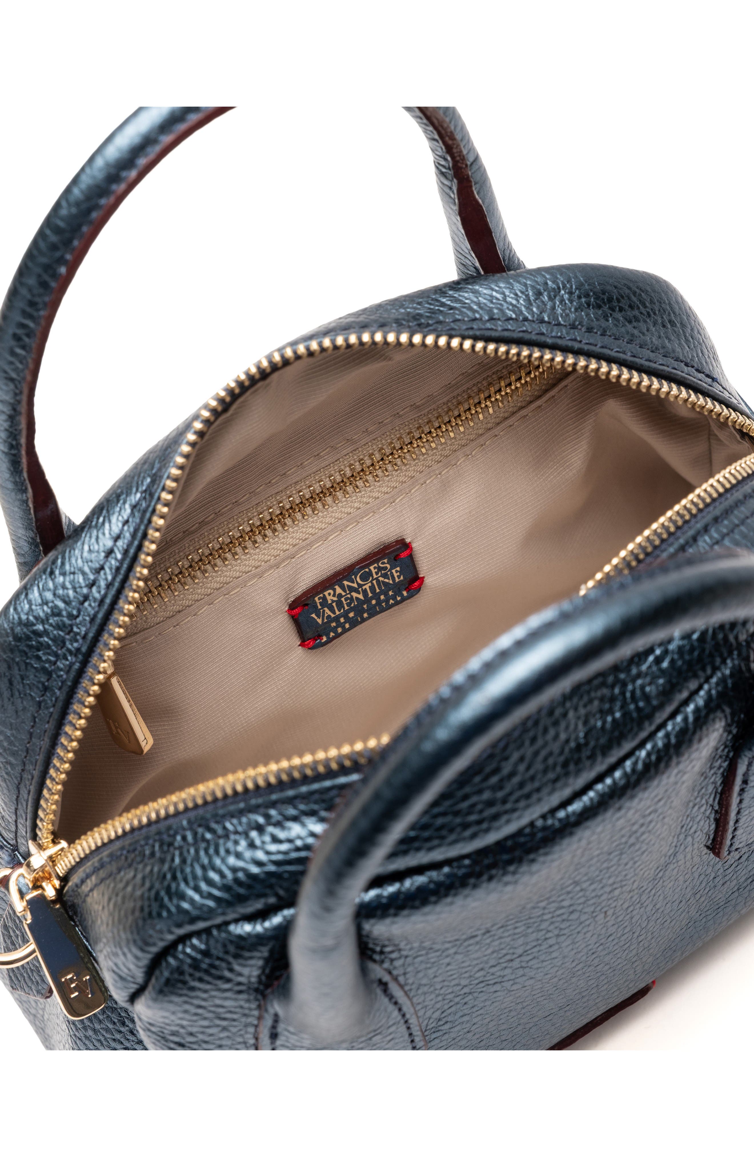 Mini Metallic Leather Bowler Bag, Alternate, color, NAVY