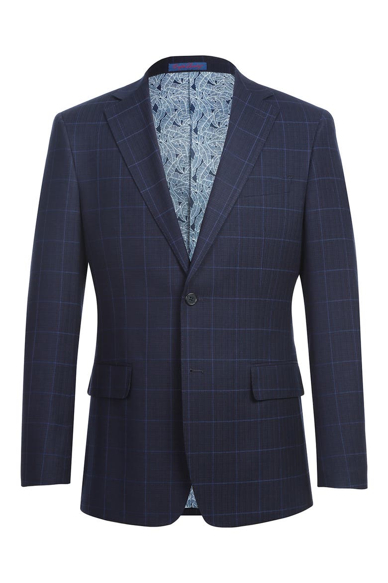 Plaid Trim Fit Notch Lapel Two-Piece Suit, Alternate, color, BLUE