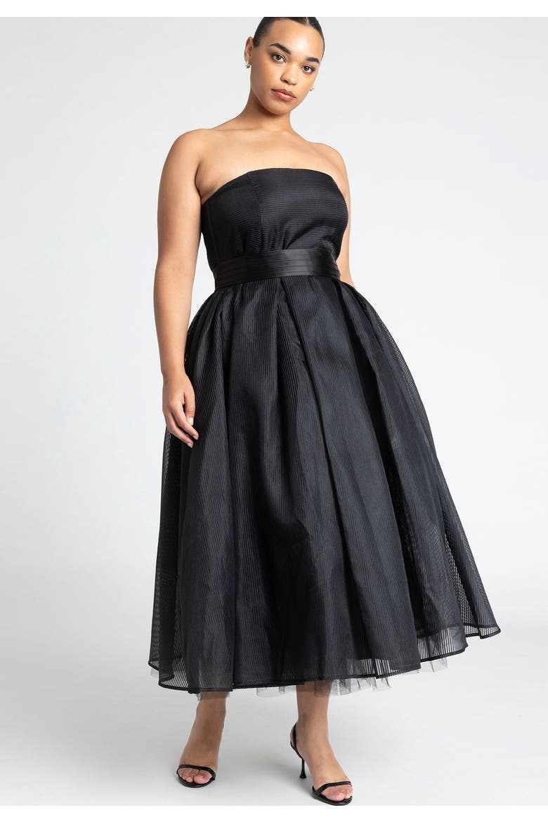 Strapless Organza Midi Dress, Alternate, color, BLACK ONYX