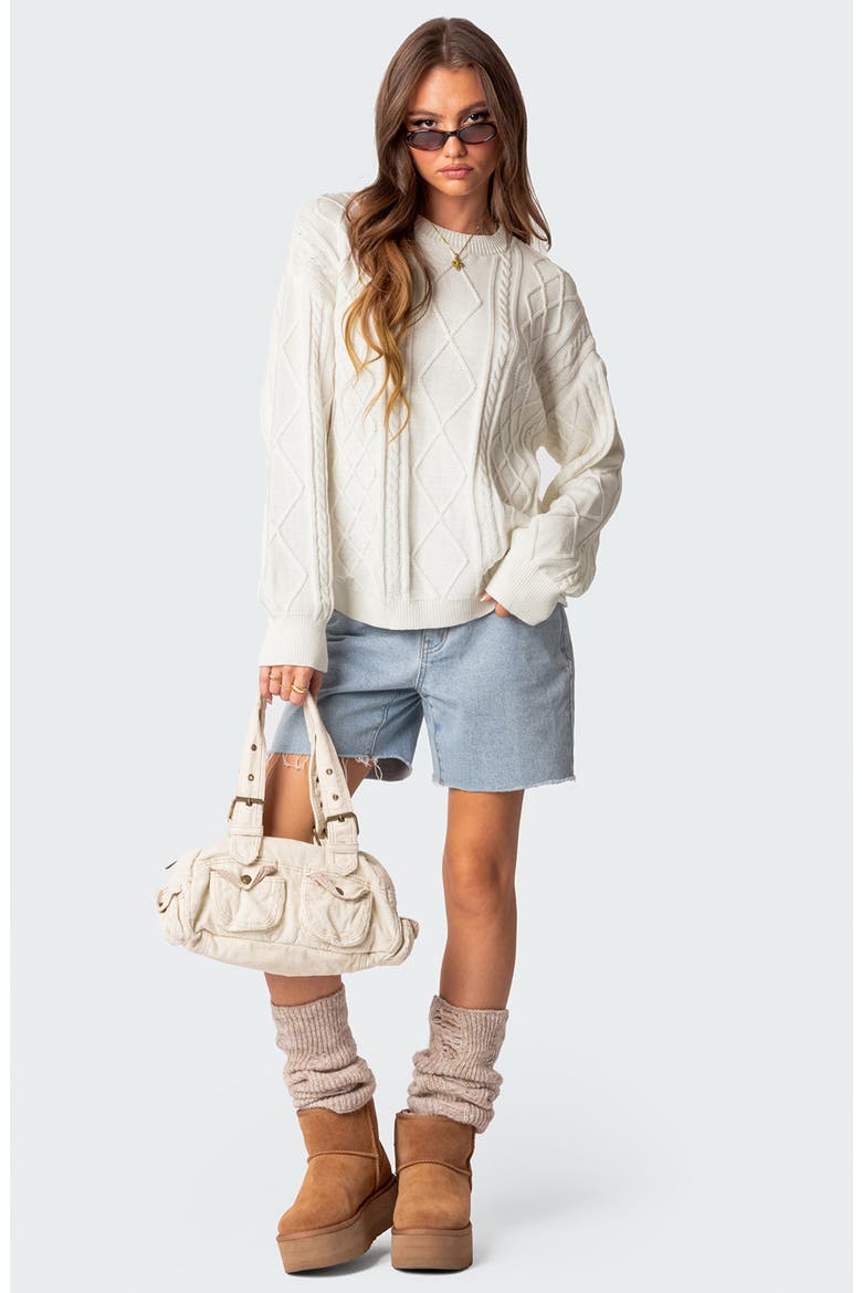 Jessy Oversize Cotton Cable Stitch Sweater, Alternate, color, CREAM