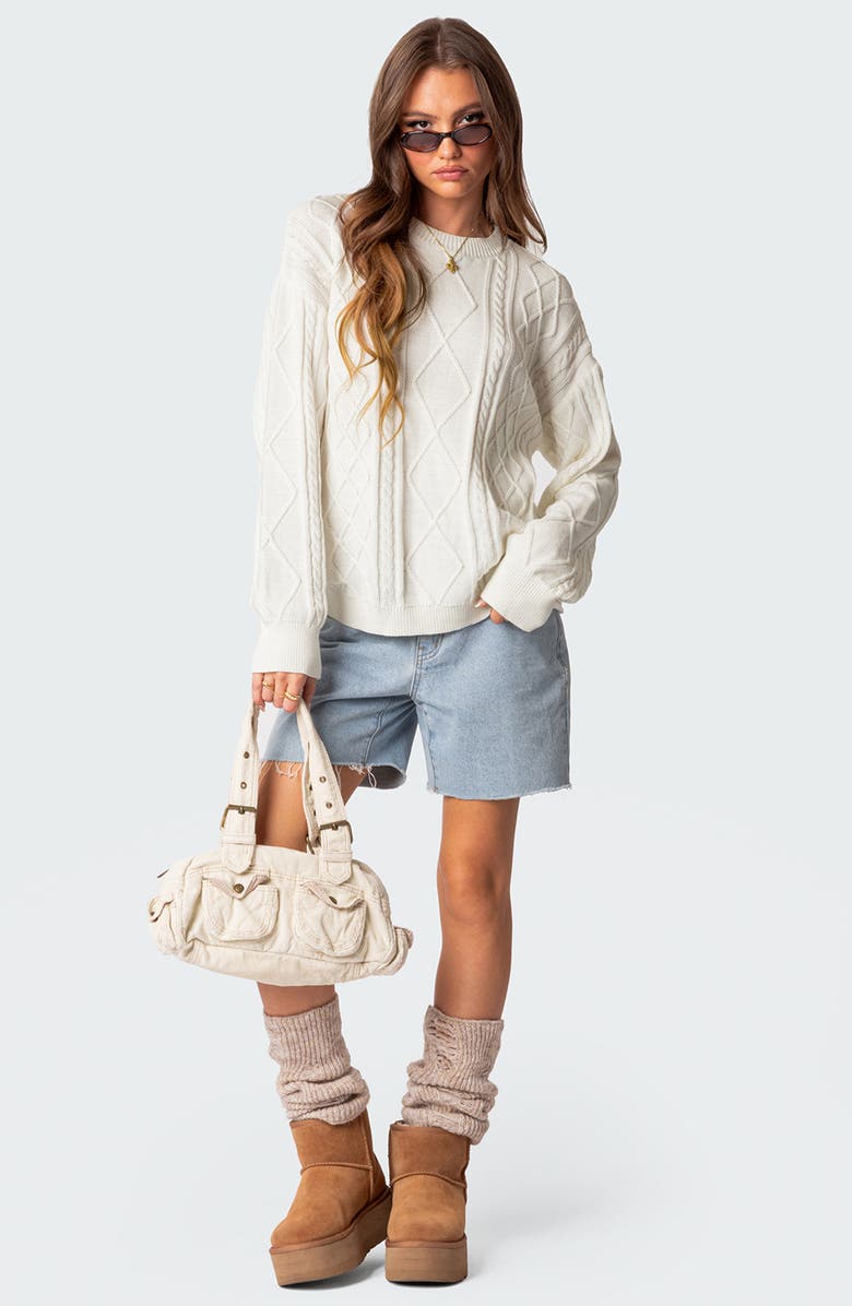EDIKTED Jessy Oversize Cotton Cable Stitch Sweater, Alternate, color, Cream