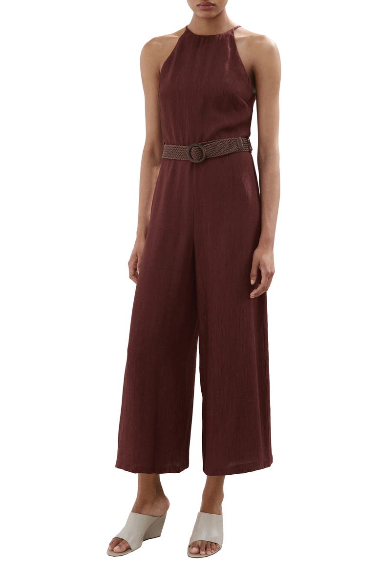 Belted Sleeveless Crop Jumpsuit, Main, color, MAROON