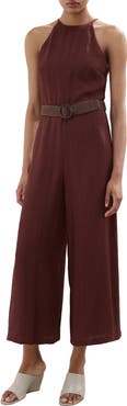 MANGO Belted Sleeveless Crop Jumpsuit