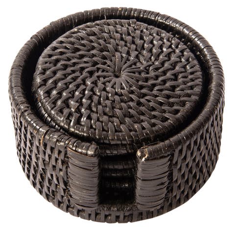 Artifacts Rattan Round Coasters with Box - 7 Piece Set