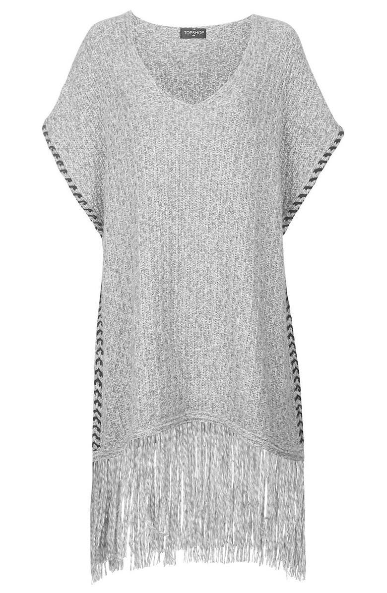 Topshop Whipstitch V-Neck Poncho, Alternate, color, 