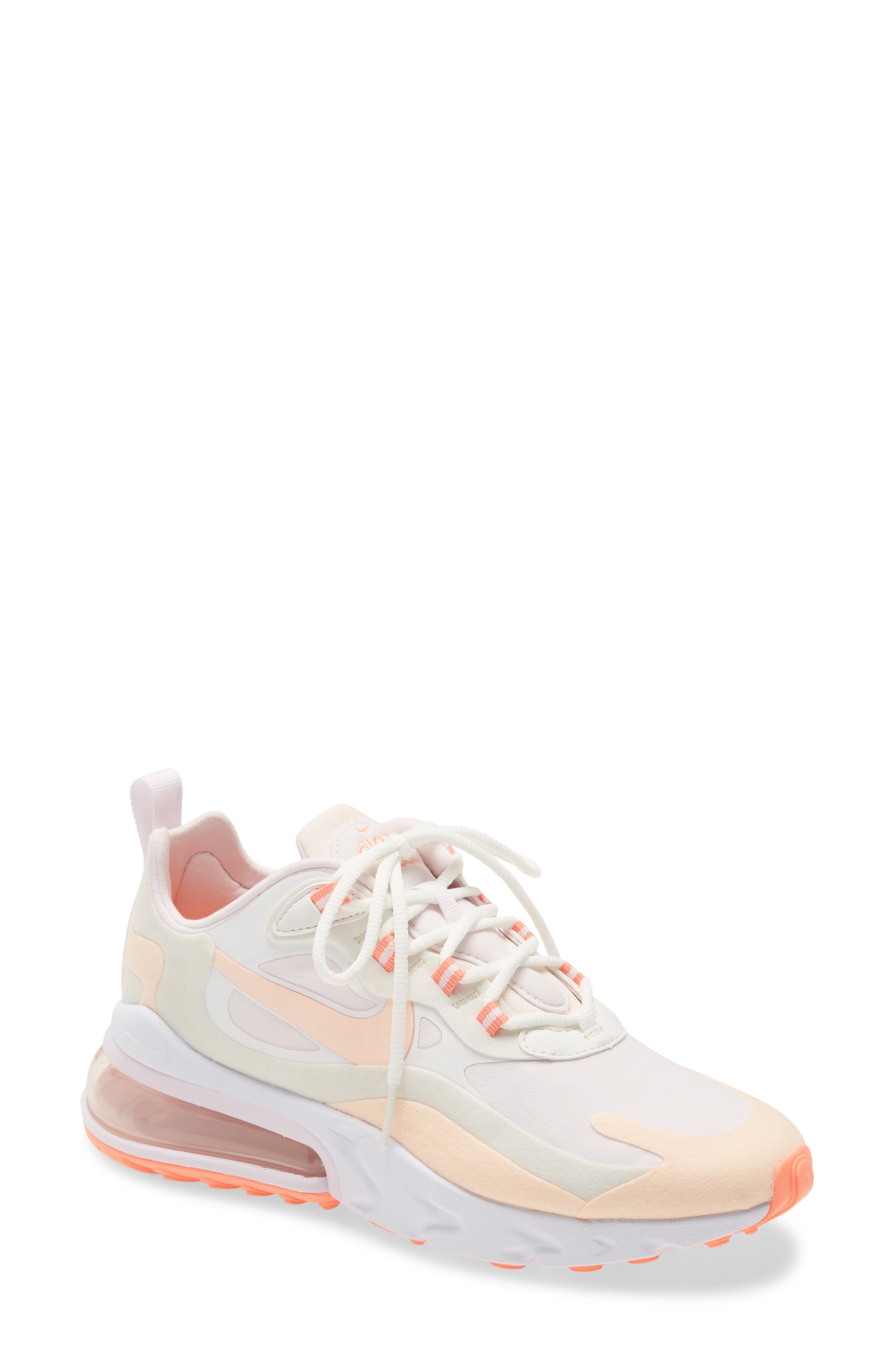 Air Max 270 React Sneaker, Main, color, WHITE/ CRIMSON/ LIGHT VIOLET
