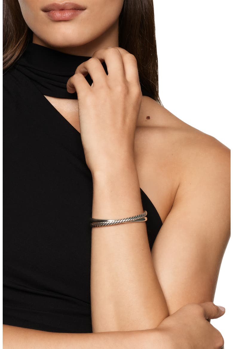 Crossover Two Row Cuff Bracelet in Sterling Silver, 10.7mm, Alternate, color, SILVER