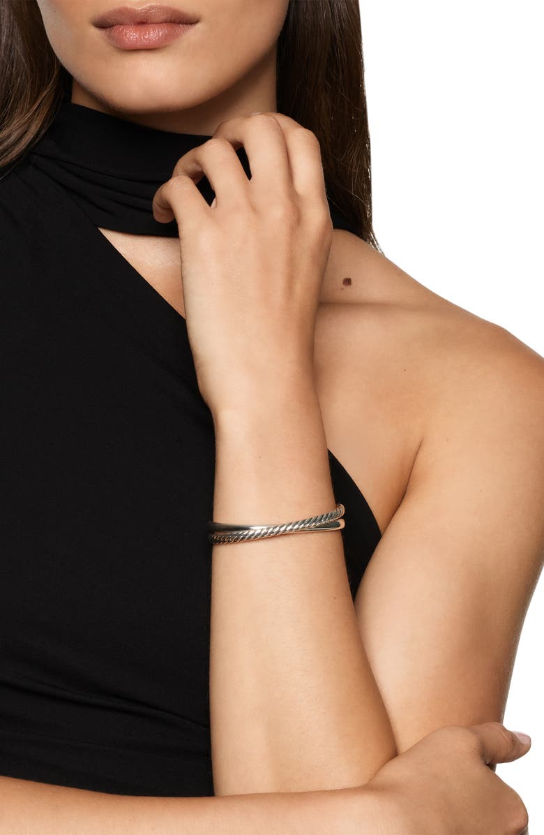 David Yurman Crossover Two Row Cuff Bracelet in Sterling Silver, 10.7mm, Alternate, color, Silver