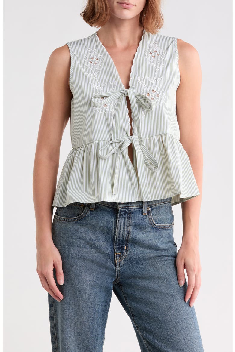 Embroidered Peplum Sleeveless Top, Main, color, SAGE/ WHITE