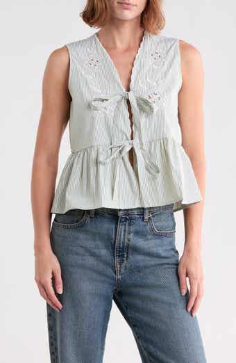 Embroidered Peplum Sleeveless Top