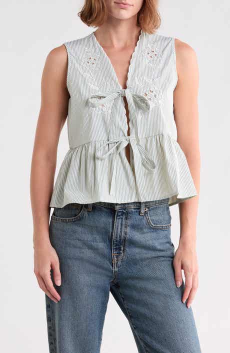 Embroidered Peplum Sleeveless Top