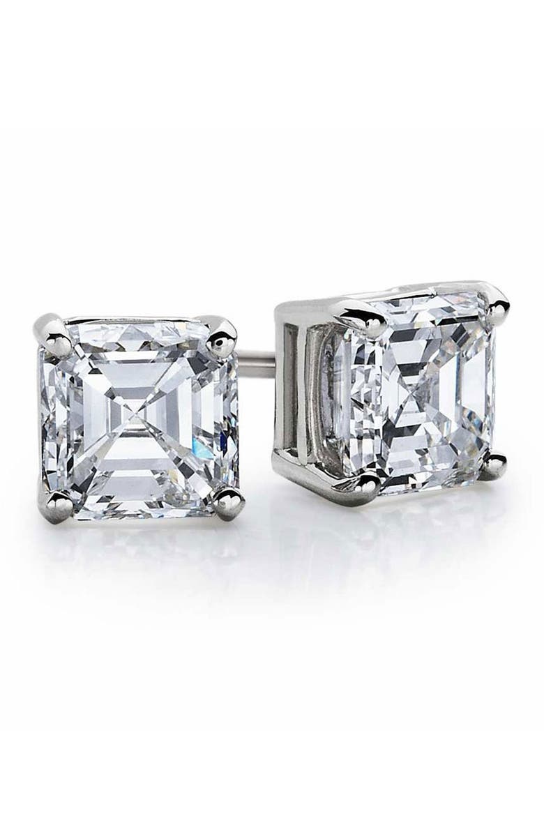 Sterling Silver Asscher-Cut Cubic Zirconia Stud Earrings, Main, color, WHITE