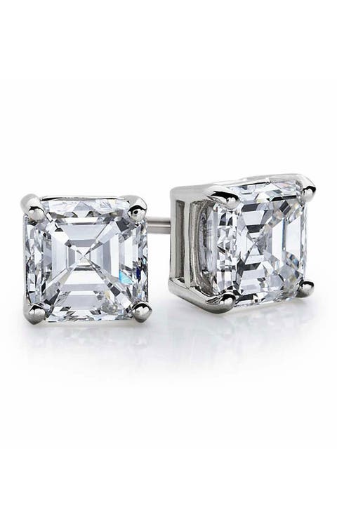 Sterling Silver Asscher-Cut Cubic Zirconia Stud Earrings