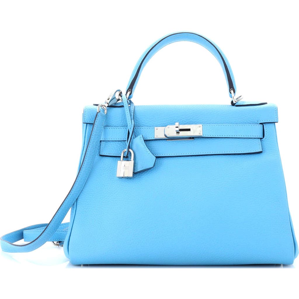 Pre-owned Hermes Hermes Kelly Handbag Blue Clemence With Palladium Hardware 28