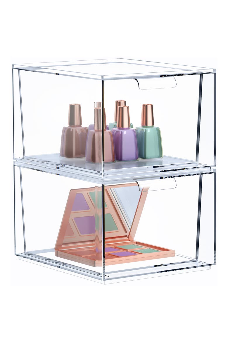 Set of 2 Clear Stackable Storage Bins, Main, color, CLEAR