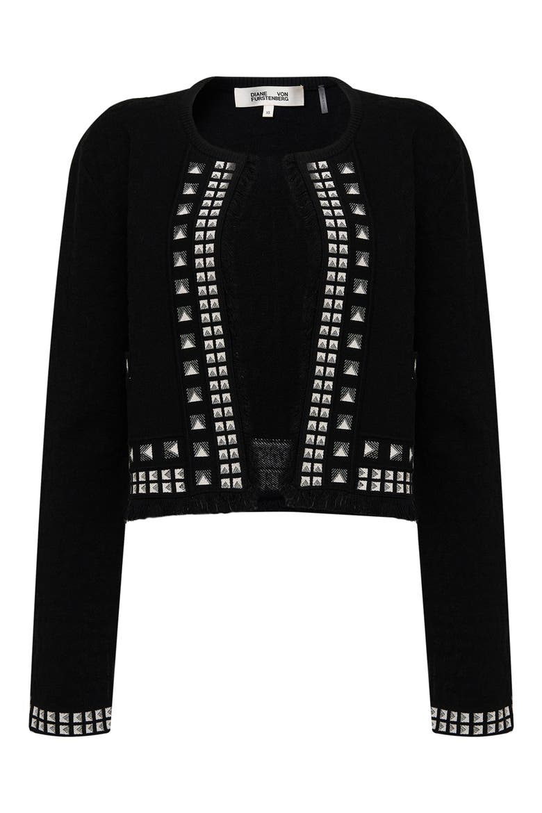 Brogram Crop Open Front Cardigan, Alternate, color, BLACK/STUD