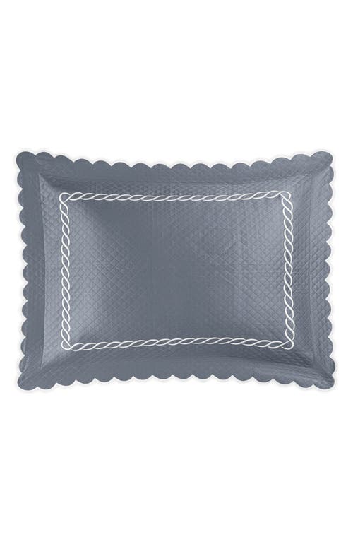 Matouk Classic Chain Scallop Matelasse King Sham In Steel Blue/bone