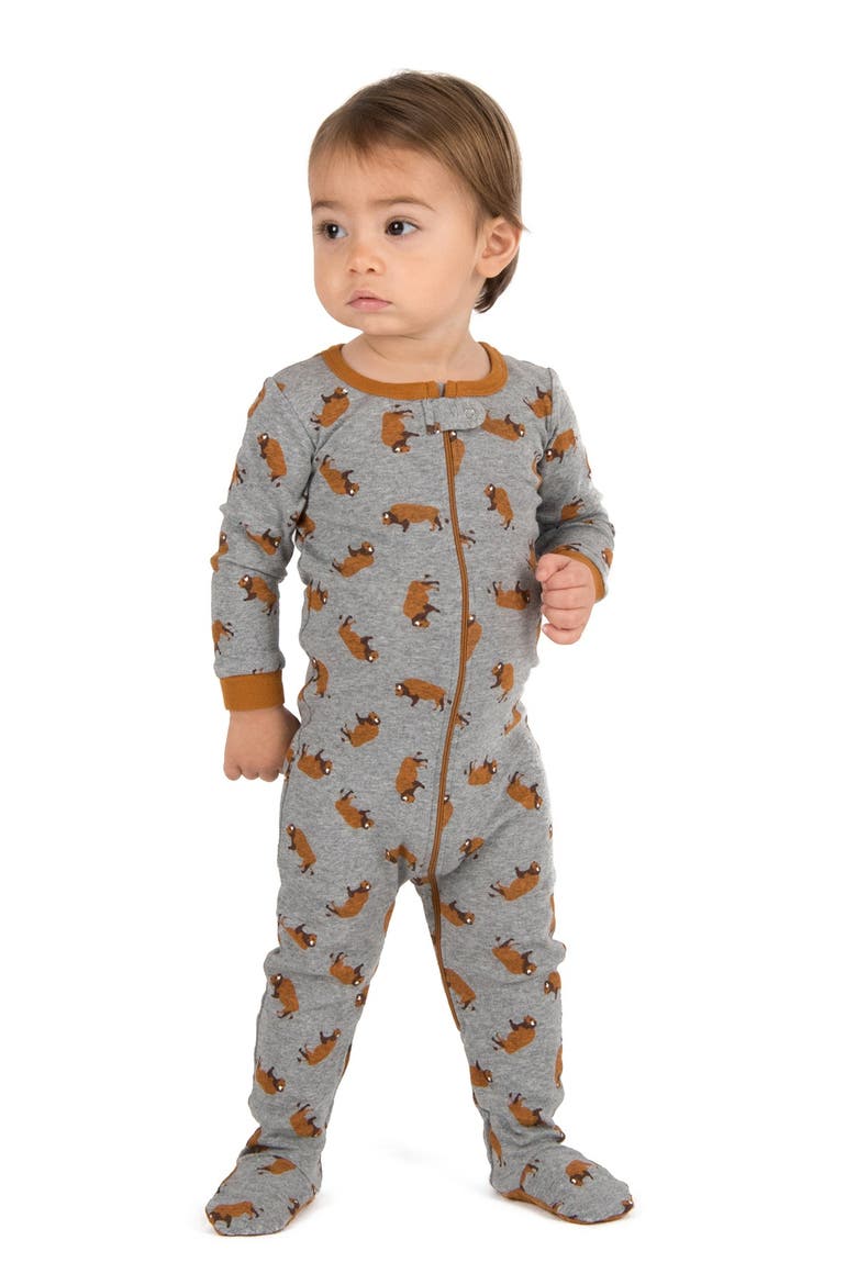 Bison Cotton Footie Pajama, Alternate, color, MULTI