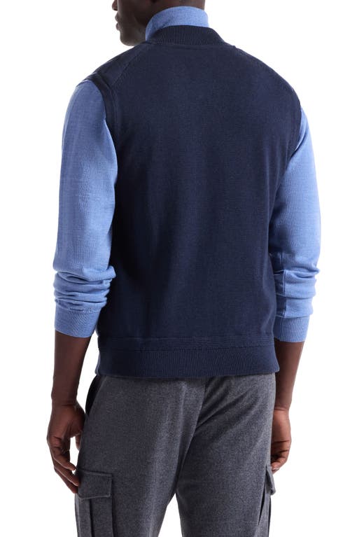 Bugatchi Quilted Cotton Zip Sweater Vest In Blue