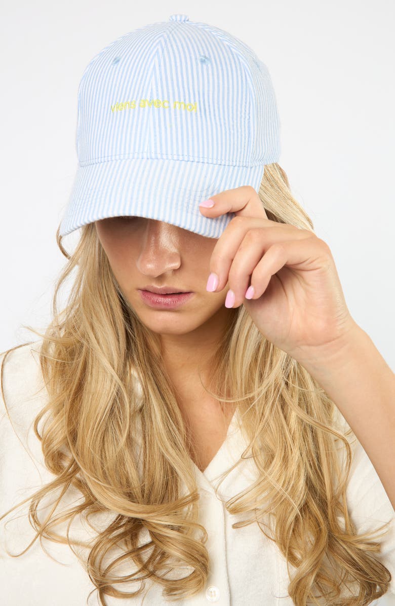 Viens Avec Moi Ball Cap, Alternate, color, Blue Stripe