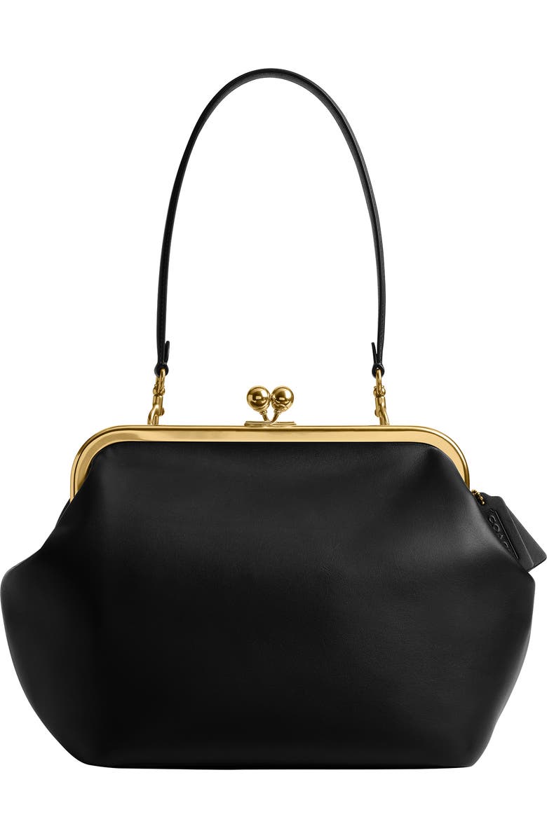 COACH Kisslock Glovetanned Leather Frame Bag, Main, color, Black