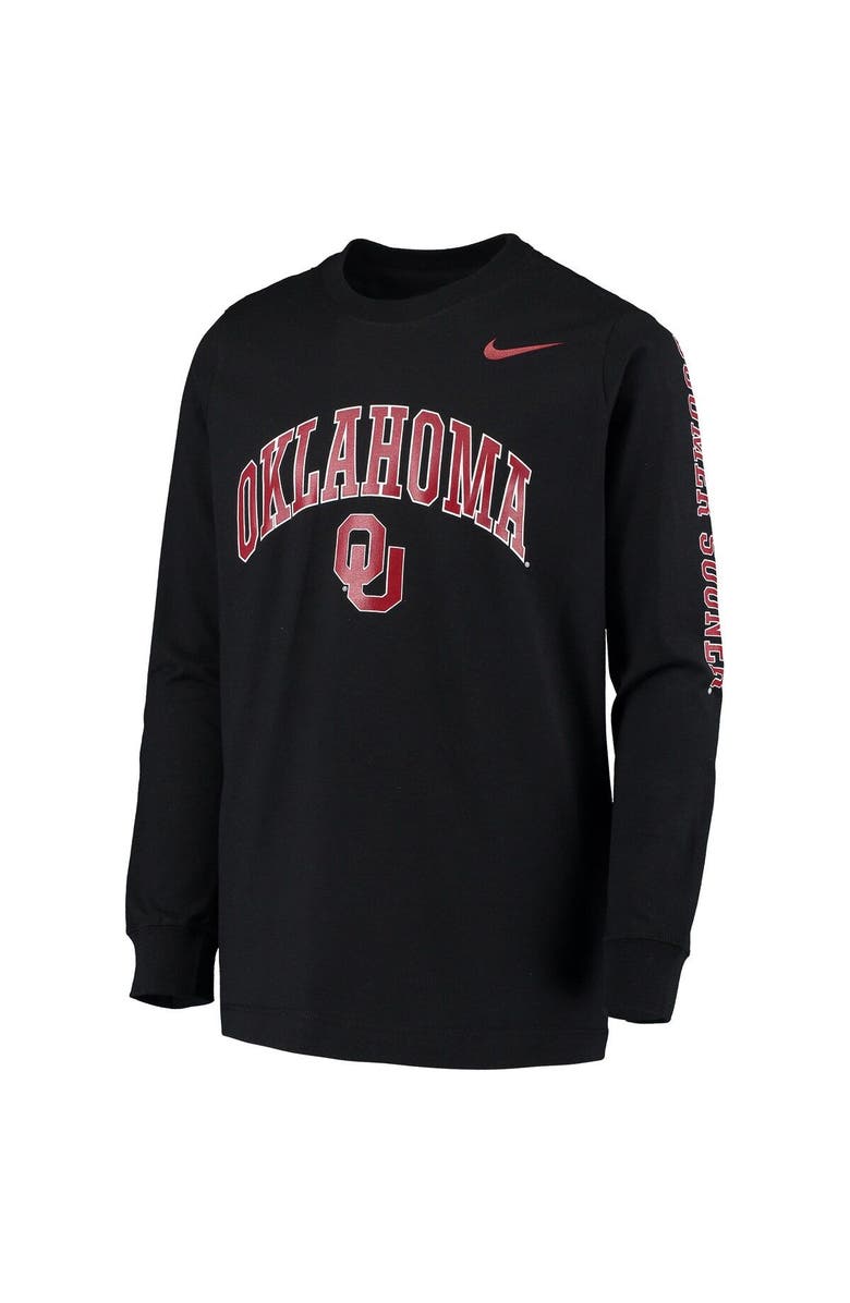 Nike Youth Nike Black Oklahoma Sooners Arch & Logo 2-Hit Long Sleeve T-Shirt, Alternate, color, Black