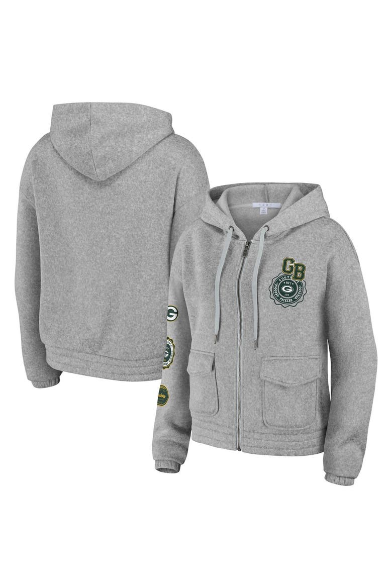 Women's WEAR by Erin Andrews Heather Gray Green Bay Packers Full-Zip Hoodie, Main, color, Heather Gray