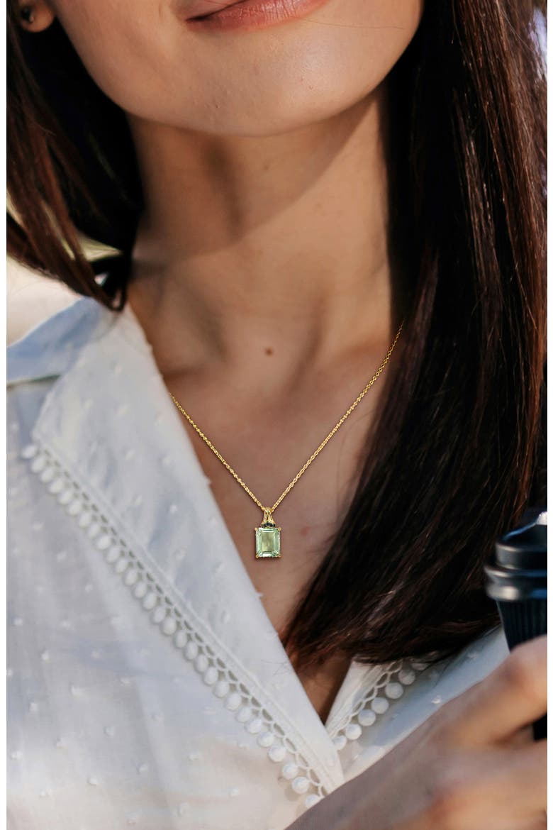 Emerald-Cut Green Quartz Pendant Necklace, Alternate, color, GREEN