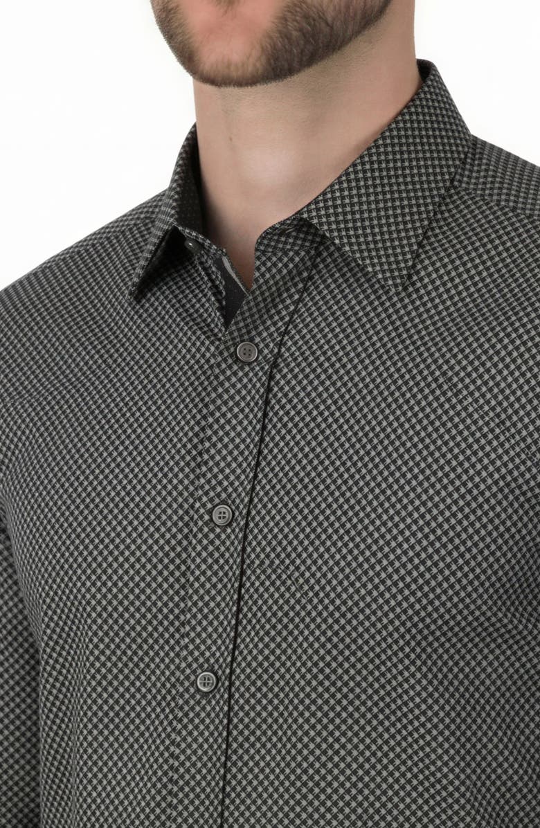 Report Collection Regular Fit Geometric Print 4-Way-Stretch Button-Up Shirt, Alternate, color, Grey