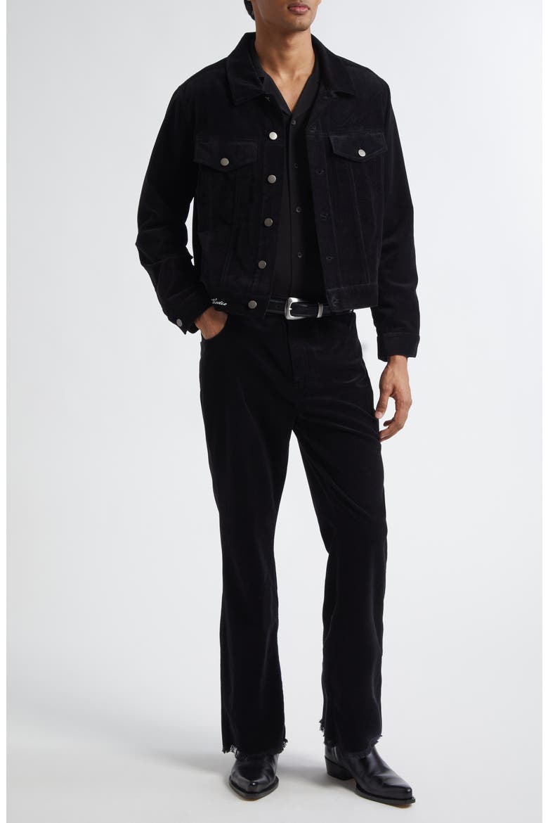 Frayed Hem Velvet Bootcut Pants, Alternate, color, BLACK