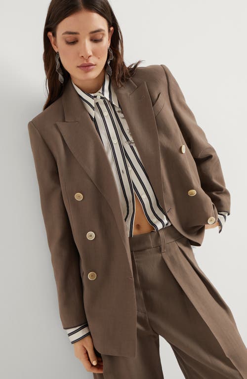 Shop Brunello Cucinelli Twill Blazer With Monili In Cocoa