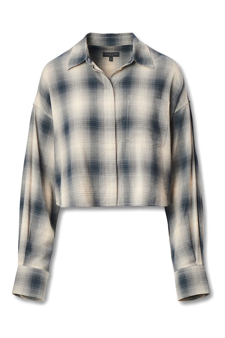 Marin Plaid Crop Button-Up Shirt, Main, color, NAVY PLAID